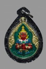泰國佛牌 寺廟屈啦肯曳 龍婆冼大師 鬼王{黃銅版} 配戴型 連黑銀色邊防水殼(No.24403)