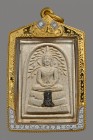 【正牌】屈班柏(老虎廟) 龍婆笨大師 菩提佛  (銀符片）附驗證卡 配戴型 連意大利金鑽防水殼(No.29993)