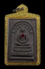 【正牌】寺廟屈班麗 龍婆冠大師 三層菩提崇笛 後象神 配戴型 連閃金色邊防水殼(No.29195)