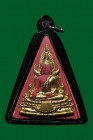 【正牌】泰國佛牌 高僧龍婆靚大師 成功佛 (紅色 燙金版) 配戴型 連黑色邊防水透明殼(No.29717)