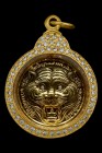 【正牌】寺廟屈班柏 龍婆笨大師 鎮魂虎 連意大利金鑽防水殼 附驗證卡(No.30153)