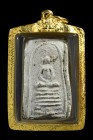 【正牌】寺廟屈撒旺阿農 龍婆盆大師 【柏白芒盾佛】祟笛法相 附驗證卡 連純金外殼(NO.29930)