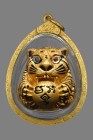 【正牌】寺廟屈班柏 龍婆笨大師【第一期老虎抱糖】配戴型 附驗證卡 連純金防水外殼(No.29740)