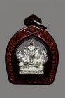 【正牌】寺廟屈共 龍婆樂大師 象神小立尊(銀色) 配戴型 連閃粉紅色鐳射防水殼(No.29232)