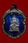 【正牌】龍婆浸蘭大師 四面神佛牌 (藍色) 配戴型 連銀色鐳射防水殼(No.30120)